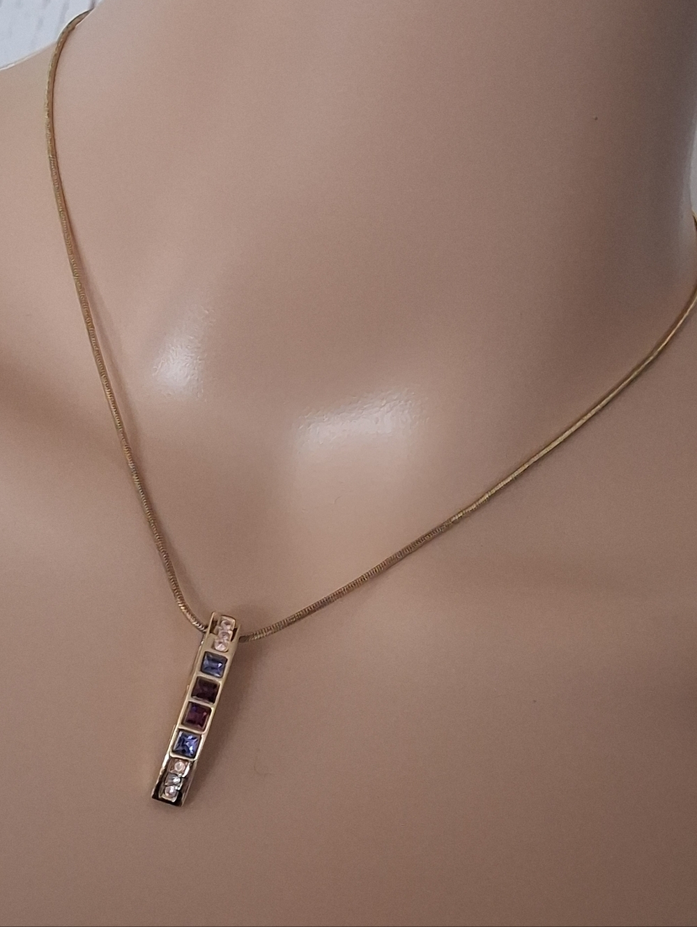 Lia Sophia Goldtone Bar Pendant Necklace with Multicolored Purple Gemstones